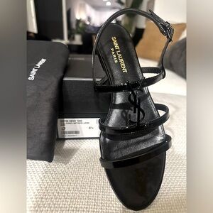YSL Cassandra 7 1/2 Black Patent Leather Sandals
